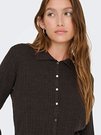 ONLY Onlthea Ls Button Polo Cardigan Knt Kadın Kahve Polo Yaka Hırka