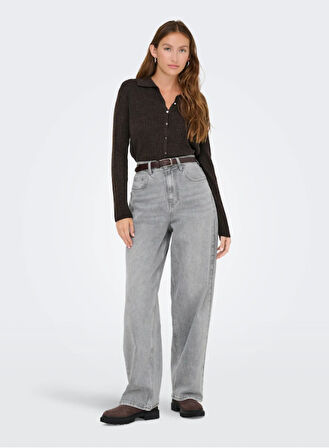 ONLY Onlthea Ls Button Polo Cardigan Knt Kadın Kahve Polo Yaka Hırka