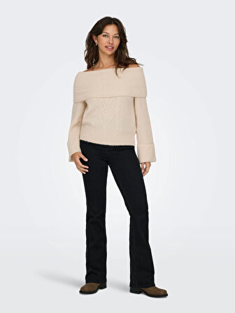 Only Kadın Düşük Omuz Bej Örme Kazak - 15352271