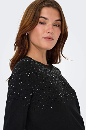 Only Kadın Onlanabella Taş Detaylı Bisiklet Yaka Kazak 15355228 Siyah