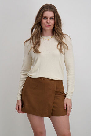 Only Kadın Onlanabella Taş Detaylı Bisiklet Yaka Kazak 15355228 Ekru