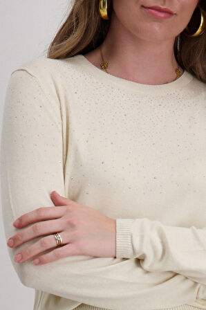 Only Kadın Onlanabella Taş Detaylı Bisiklet Yaka Kazak 15355228 Ekru