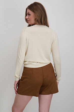 Only Kadın Onlanabella Taş Detaylı Bisiklet Yaka Kazak 15355228 Ekru