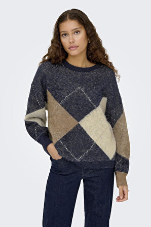 ONLY Noeme Life LS Jacquard O-Neck Kadın Triko Kazak – Jakarlı Bisiklet Yaka 