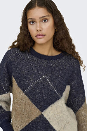 ONLY Noeme Life LS Jacquard O-Neck Kadın Triko Kazak – Jakarlı Bisiklet Yaka 