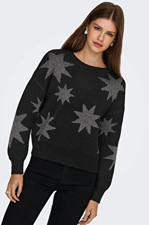 Only Kadın Onlrosıe Yıldız Desenli Bisiklet Yaka Örme Kazak 15328250 Siyah