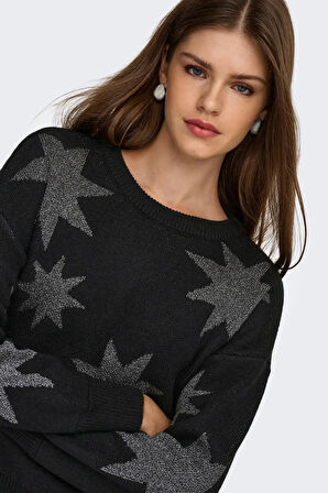 Only Kadın Onlrosıe Yıldız Desenli Bisiklet Yaka Örme Kazak 15328250 Siyah