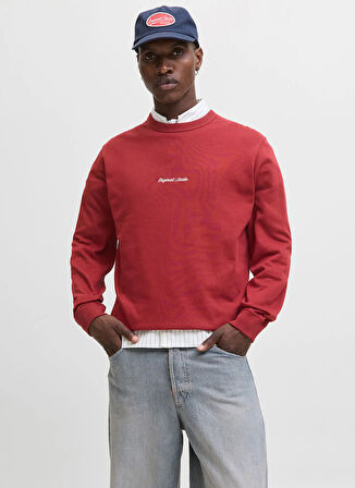 Jack & Jones Bisiklet Yaka Kırmızı Erkek Sweatshırt 12282893_JORNORREBRO EMB SWEAT CREW