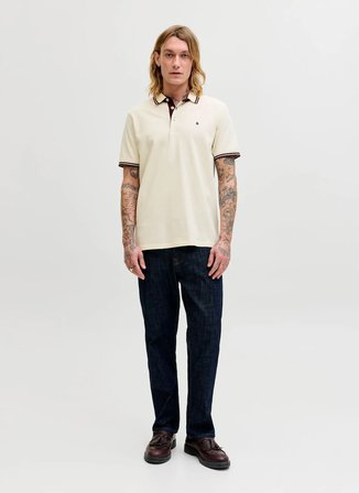 Jack & Jones Ekru Erkek Polo T-Shirt 12136668 JJEPAULOS POLO SS NOOS