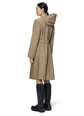 Rains A-Line Longer W Jacket W3 Bej Kadın Kapüşonlu Uzun Yağmurluk