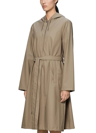 Rains A-Line Longer W Jacket W3 Bej Kadın Kapüşonlu Uzun Yağmurluk