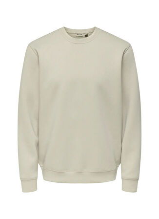 Only & Sons O Yaka Ekru Erkek Sweatshırt ONSLUCA LIFE REG LS CREW SWEAT