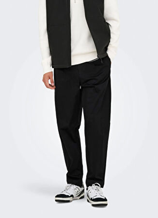 Only & Sons Normal Bel Rahat Siyah Erkek Chino Pantolon ONSCOIL TAPERED 0298 STRING PANT FR
