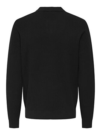 ONSPHIL REG 12 STRUC SPLIT NECK KNIT Erkek Black Kazak - 22035120