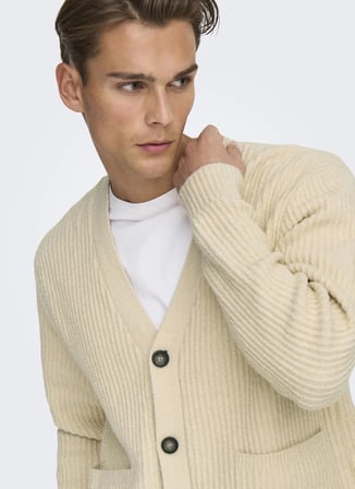 Only & Sons Düz Krem Erkek Hırka ONSFRAME RLX CARDIGAN KNIT