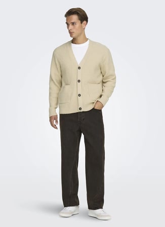 Only & Sons Düz Krem Erkek Hırka ONSFRAME RLX CARDIGAN KNIT