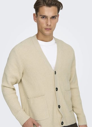 Only & Sons Düz Krem Erkek Hırka ONSFRAME RLX CARDIGAN KNIT