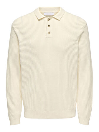 ONSLAW REG LS POLO KNIT FRML Erkek Beyaz Kazak - 22035031