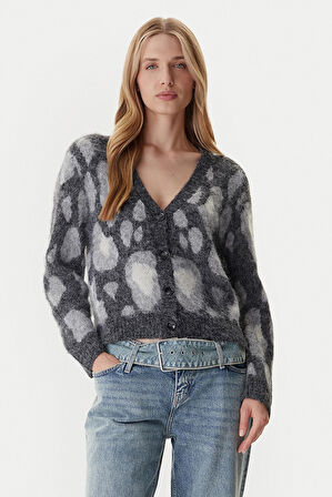 Only Kadın Onledelıe V Yaka Desenli Yün Hırka 15353090 Gri