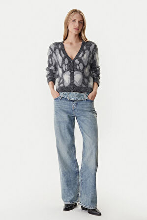 Only Kadın Onledelıe V Yaka Desenli Yün Hırka 15353090 Gri