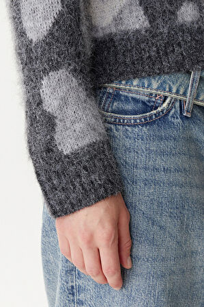 Only Kadın Onledelıe V Yaka Desenli Yün Hırka 15353090 Gri