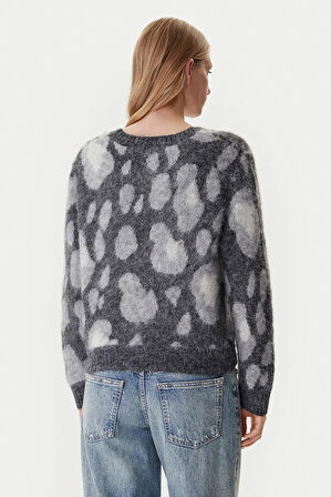 Only Kadın Onledelıe V Yaka Desenli Yün Hırka 15353090 Gri