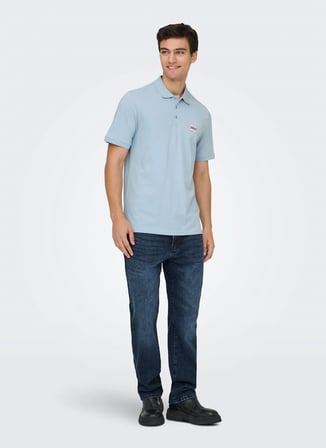 Only & Sons Mavi Erkek Normal Fit Desenli Polo T-Shirt ONSDAWSON REG SS POLO SHIRT VD