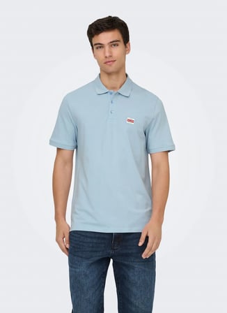 Only & Sons Mavi Erkek Normal Fit Desenli Polo T-Shirt ONSDAWSON REG SS POLO SHIRT VD