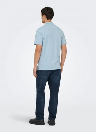 Only & Sons Mavi Erkek Normal Fit Desenli Polo T-Shirt ONSDAWSON REG SS POLO SHIRT VD