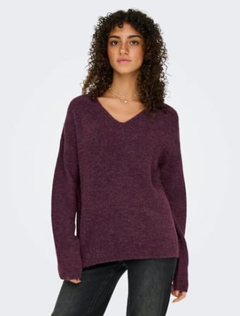 ONLY KADIN ONLCAMILLA V-NECK L/S BORDO KAZAK - 15204588