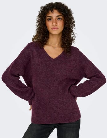 ONLY KADIN ONLCAMILLA V-NECK L/S BORDO KAZAK - 15204588