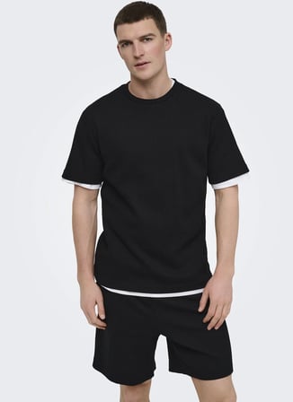 Only & Sons O Yaka Düz Siyah Erkek T-Shirt 22034263 ONSTOBIE REG SS TEE NOOS
