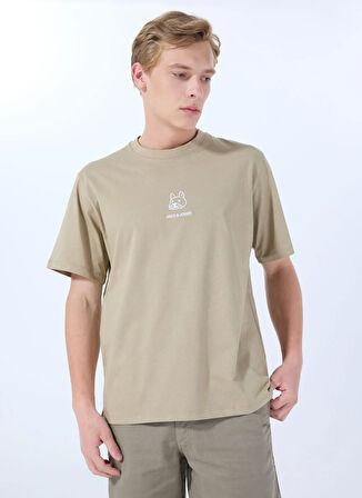 Jack & Jones Bisiklet Yaka Bej Erkek T-Shirt 12288517_JORANIMAL TEE SS CREW NECK