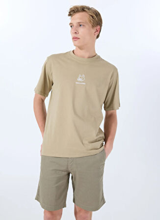 Jack & Jones Bisiklet Yaka Bej Erkek T-Shirt 12288517_JORANIMAL TEE SS CREW NECK