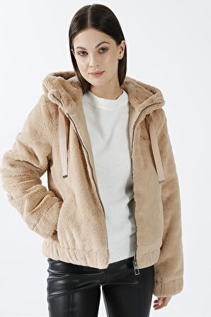 Only Kadın Onlvıda Kapüşonlu Peluş Mont 15260047 Bej