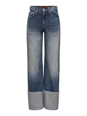 ONLBAKERLOO HW WIDE FOLD-UP RED DNM DOT Kadın Mavi Jean - 15360793