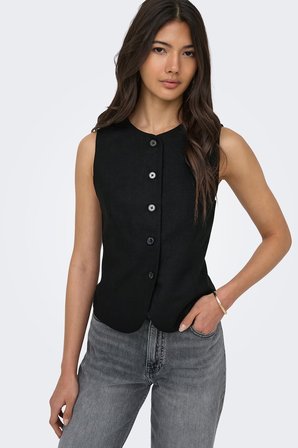 Only Onlgoa Regular Fit Bisiklet Yaka Düğmeli Yelek Bayan YELEK 15363724 SİYAH