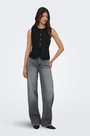 Only Onlgoa Regular Fit Bisiklet Yaka Düğmeli Yelek Bayan YELEK 15363724 SİYAH