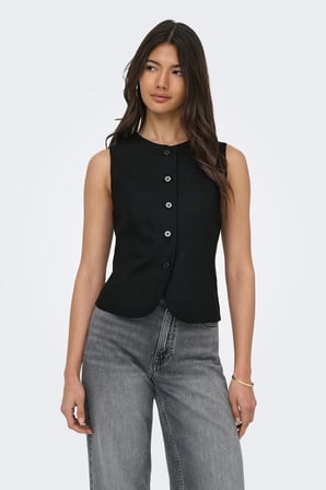 Only Onlgoa Regular Fit Bisiklet Yaka Düğmeli Yelek Bayan YELEK 15363724 SİYAH
