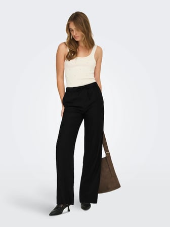 Only OnlGoa MW Linen Bl Pull-Up Pant CC Pnt Kadın Pantolon Siyah (15363676)
