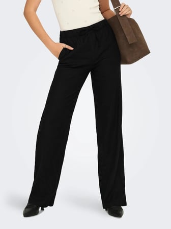 Only OnlGoa MW Linen Bl Pull-Up Pant CC Pnt Kadın Pantolon Siyah (15363676)