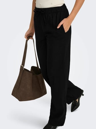 Only OnlGoa MW Linen Bl Pull-Up Pant CC Pnt Kadın Pantolon Siyah (15363676)
