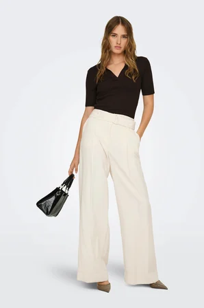 Only Onltila Loose Fit Yüksel Bel Geniş Paça Kemer Detaylı Pantolon Bayan PANTOLON 15367390 TAŞ