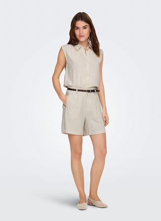 ONLY Taş Kadın Şort ONLSIESTA HW BELT LIN BL SHORTS PNT
