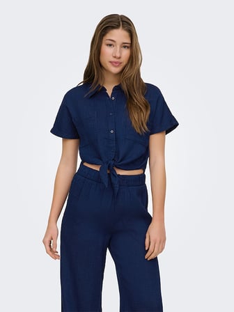 ONLLEONI SEERSUCKER CAP KNOT SHIRT WVN Kadın Blue Gömlek - 15367290