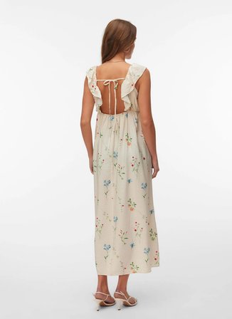 Vero Moda Krem Kadın Standart Elbise VMJOSIE SL ANKLE FRILL DRESS WVN GA