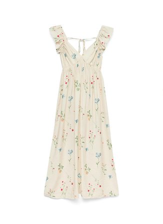 Vero Moda Krem Kadın Standart Elbise VMJOSIE SL ANKLE FRILL DRESS WVN GA