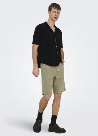 Only & Sons Siyah Erkek Normal Fit Desenli Kazak 22037745 ONSJAM LIFE REG SHIRT KNIT