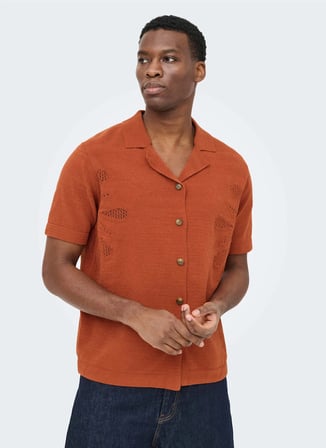 Only & Sons Kiremit Erkek Normal Desenli Kazak 22037745 ONSJAM LIFE REG SHIRT KNIT