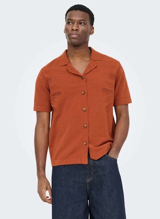 Only & Sons Kiremit Erkek Normal Desenli Kazak 22037745 ONSJAM LIFE REG SHIRT KNIT